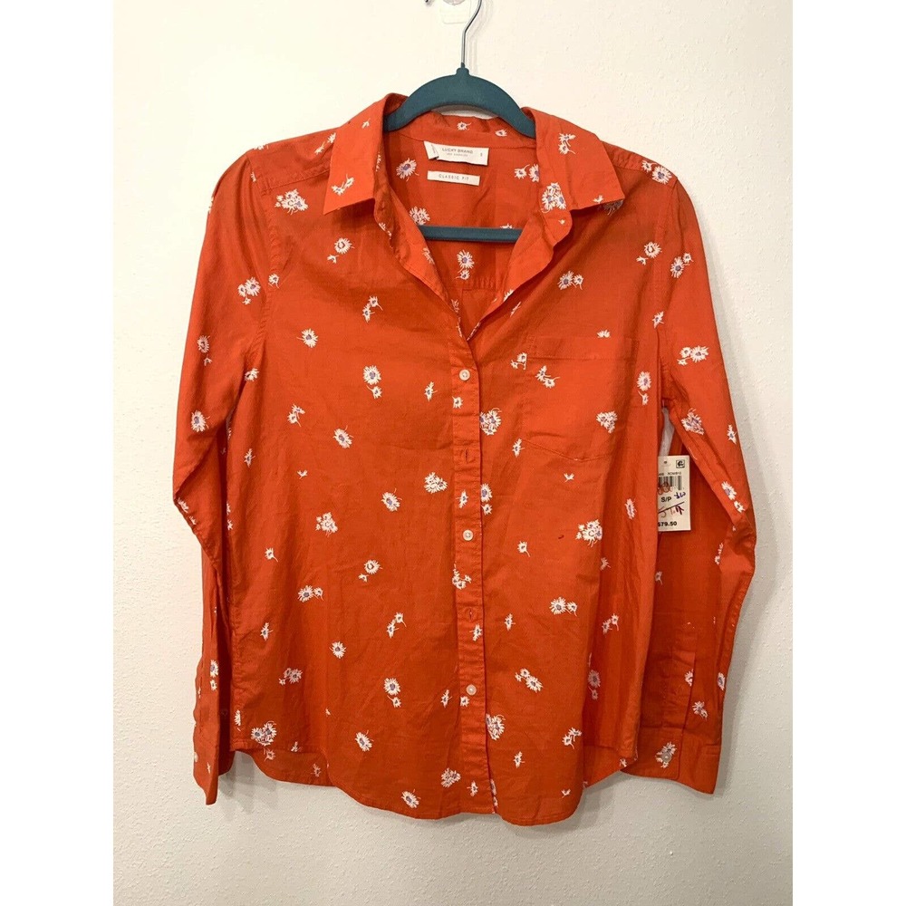 *LUCKY BRAND - WOMEN'S Small- RED FLORAL LONG SLEEVE BUTTON TOP. New With Tags